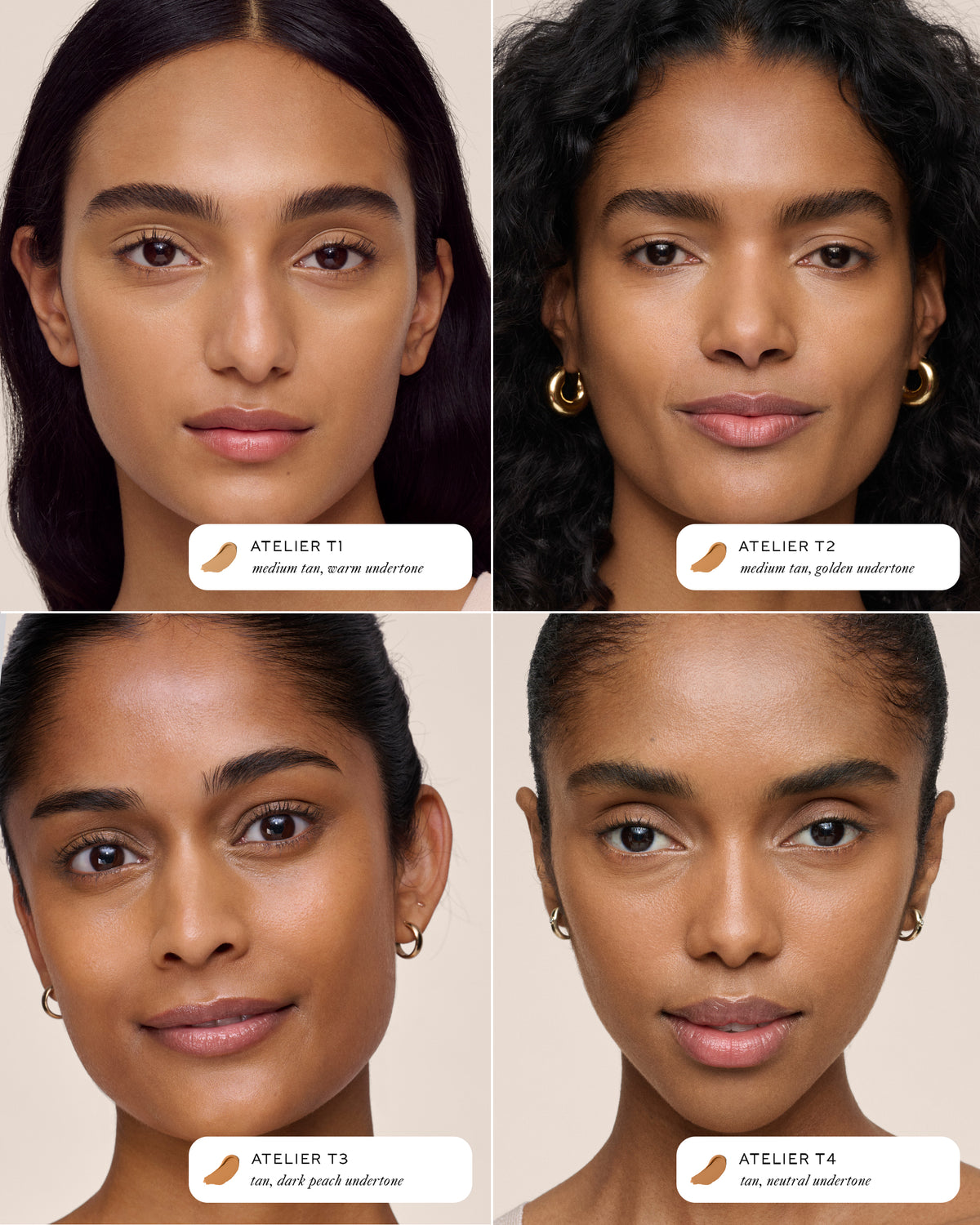 Vital Skincare Concealer shades T1-T4 on models.