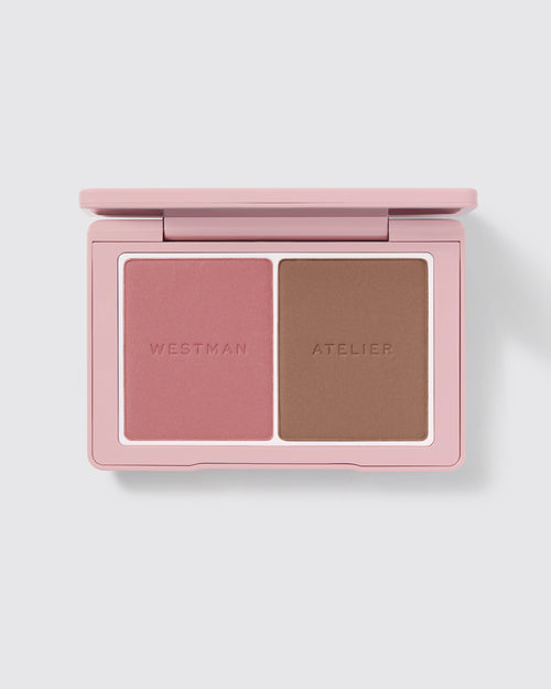 Powder Duos palette open showing the Petal & Biscuit shades.