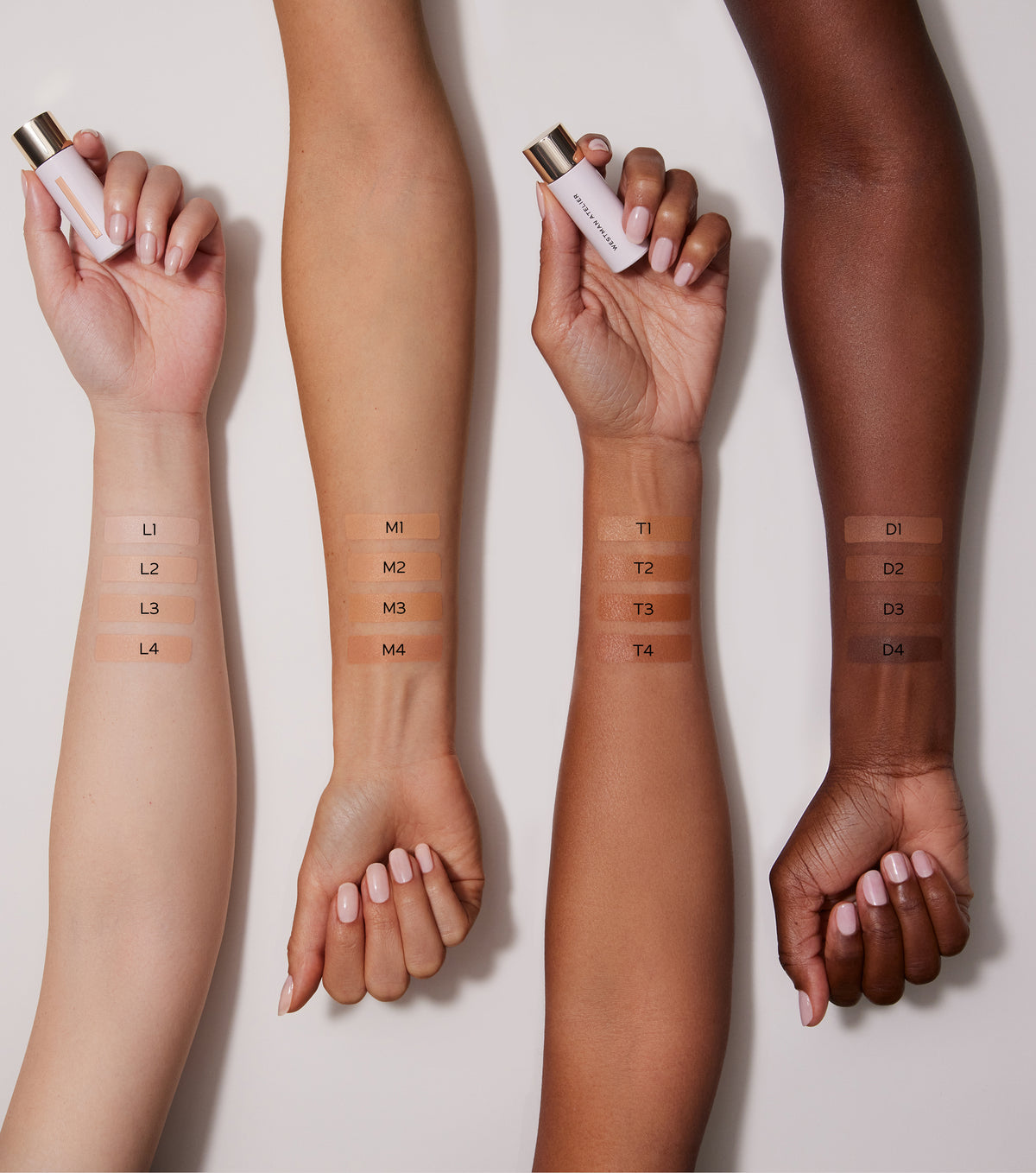 Vital Skincare Concealer swatches on various skintones.