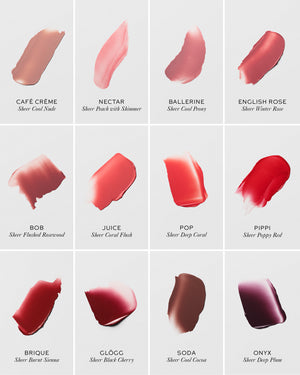 HydroBalm tinted lipstick swatches.