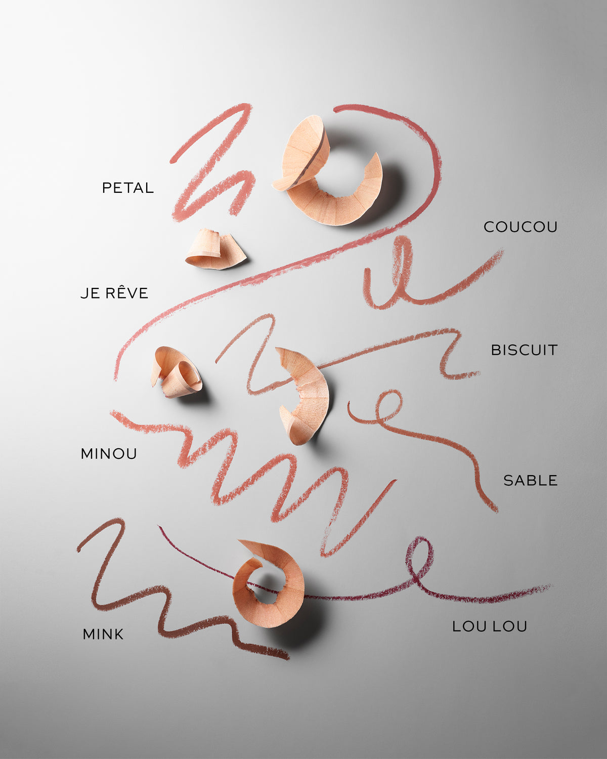 Swatches of Lip Shape on grey background.